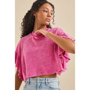 Altar’d State Nessa Flutter Sleeve Top Pink Cropped Boxy Cut Size XS